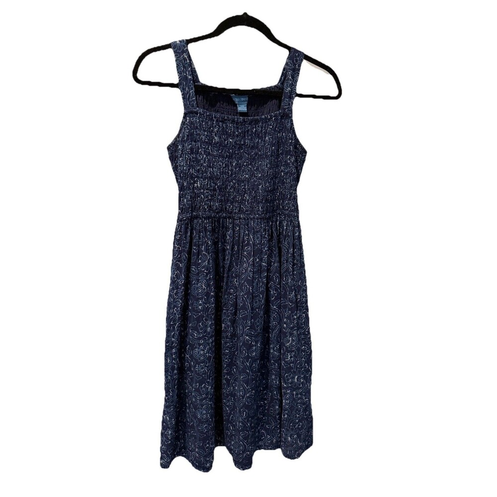 April Cornell Dress Blue Smocked Printed Tie Back Size XXS